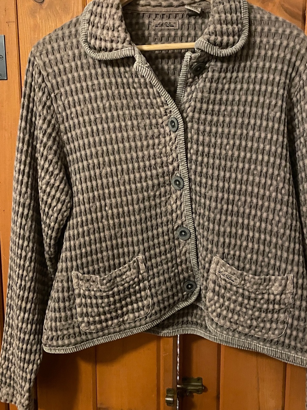 Vintage Mod-O-Doc Taupe Waffle Weave Cotton Jacket Cardigan XS